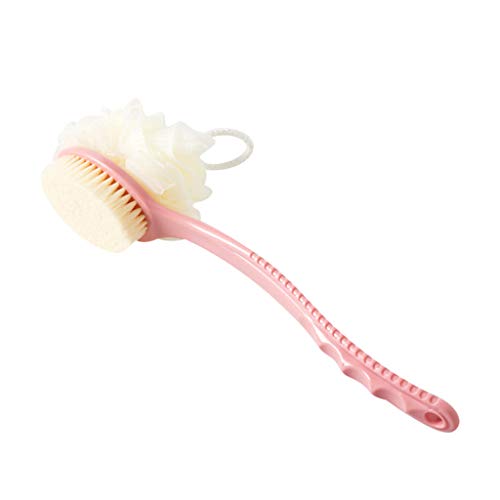 LYMQY 2Pack,Shower Body Brush with Bristles and Loofah,Back Scrubber Bath Mesh Sponge with Curved Long Handle for Skin Exfoliating Bath, Massage Bristles Suitable for Wet or Dry, Men and Women (Pink)