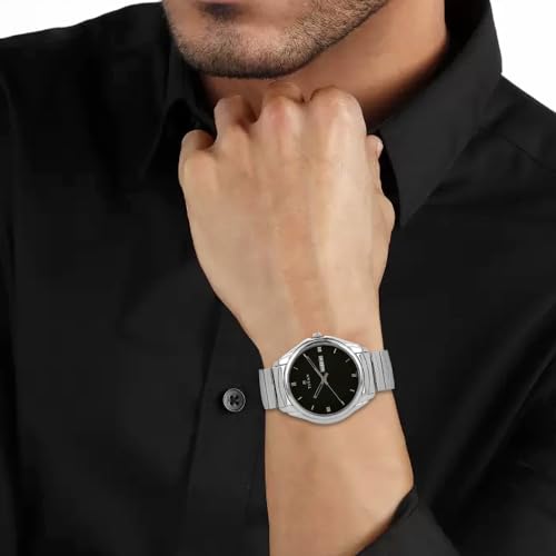Titan Quartz Analog with Day and Date Black Dial Stainless Steel Strap Watch for Men-NS1578SM04 - Image 6