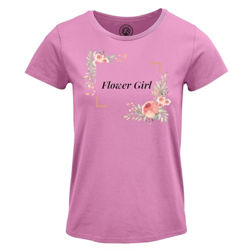 T-shirt femme col rond Flower Girl en coton pour mariage et fiancée