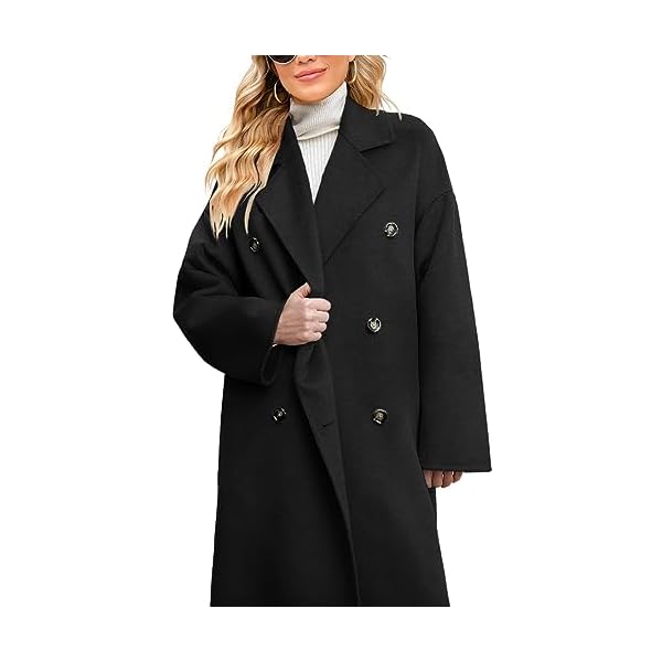 Miladusa Womens Long Double Breasted Winter Coats Classic Oversized Wool Blend Pea Coat Trench Coat Jackets With Pockets - Image 3