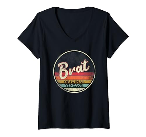 Womens Brat Original Vintage Style Sun Funny V-Neck T-Shirt