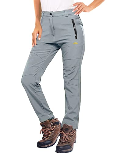Magcomsen Womens Hiking Pants Waterproof Pants Women Ski Pants Women Winter Snow Pants Women Snowboarding Pants Warm Fleece Lined Hiking Pants Women Softshell Pants Light Grey #TOP10