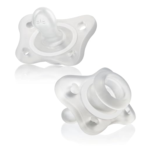 Chicco PhysioForma Mini Orthodontic Pacifier, 0-2m | 100% Silicone | Supports Breathing & Oral Development | One-Piece Design | Extra Small & Light | Includes Sterilizing Case | BPA Free | Clear, 2pk