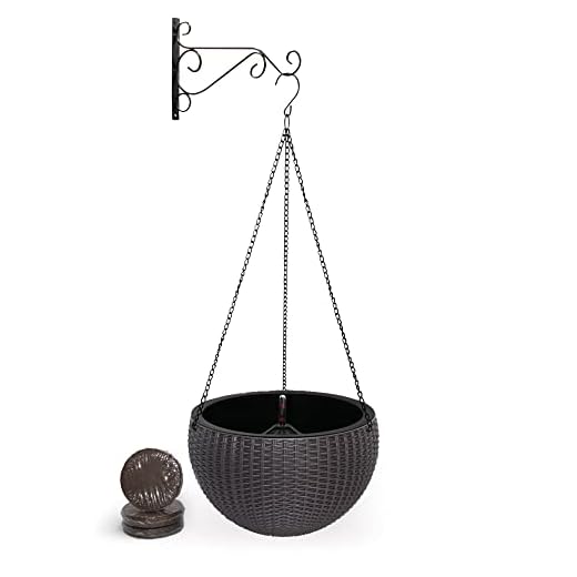 YEHIKO Set Maceta Colgante Autorriego 26cm - Maceta Exterior - Tiesto Plantas Interior - Decoración Jardin Hogar Balcon Terraza -Soporte y Cadena - Macetero Colgante Pared - Tierra de Coco (Marrón)