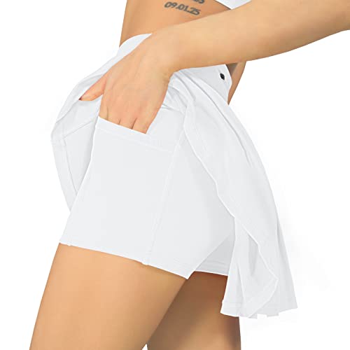 Mcedar Pleated Tennis Skirt For Women With Pockets Mid-Rise Athletic Skirts Golf Skorts Running Workout Built-In Shorts 035Bmq-White/Axxs #TOP2