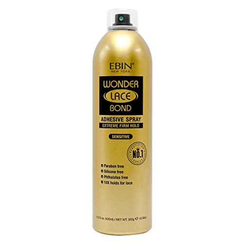 EBIN NEW YORK Wonder Lace Bond Adhesive Spray Sensitive - Extreme Firm Hold 14.2 fl. oz./ 420mL |Sensitive Use, Fast Drying,No Residue, No Build-up, Powerful Hold, All-Day Hold, Easy Daily Wig Install
