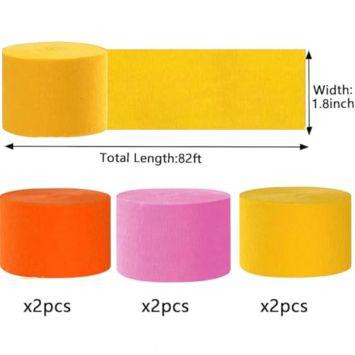 Image of We Moment Pink Orange and Yellow Crepe Paper Streamers Party Streamer 1.8 Inch Widening 6 Rolls,Party Decoration Streamer 82 feet per roll for Birthday Party Decoration
