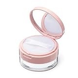 Pink Loose Powder Container, 20 ml(0.67 oz) Reusable No Leaks Empty Loose Powder Compact Case with Sponge Puff, Mirror, Elasticated Net Sifter Plastic DIY Makeup Powders Container
