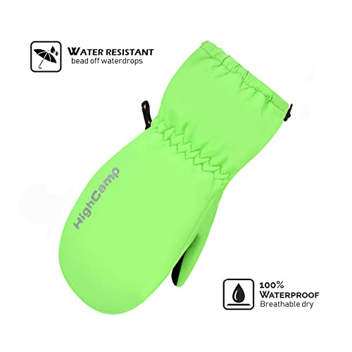 Highcamp Kids Winter Waterproof Ski Snow Mittens Warm With Zipper For Toddler Boys Girls-Green, S #TOP5