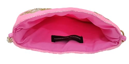 Image of Velvet Potli Bag with Golden & Silver Beaded Flower Embroidery - Handcrafted Ethnic Drawstring Bag for Weddings, Parties & Festive Gifts - Beaded Handle & Tassels for Women