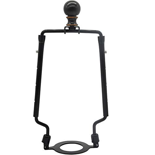7 8 9 10 inch Lamp Shade Harp Holder,Adjustable Lamp Harp Kit,Fit both Standard Lamp Rod and E26 Light Base UNO Fitter Adapter,with 2 Shade Attaching Finial Top,Black Horn Frame Lampshade Bracket - Thumbnail 5