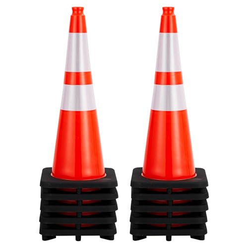 Traffic Cones 28 in, 10 PCS Safety Cones, PVC Orange Safety Road Parking Cones with 2 Reflective Collars,Hazard Construction Cones for Home Traffic Pa