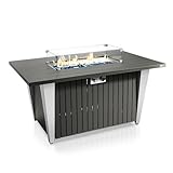 Outdoor Propane Fire Pit Table - CSA/ETL Certified 50,000 BTU Pulse Ignition Weatherproof Rectangle Propane Gas Fire Table w/Adjustable Flame - Glass Rocks Wind Guard, Black - SereneLife SLFPSX55