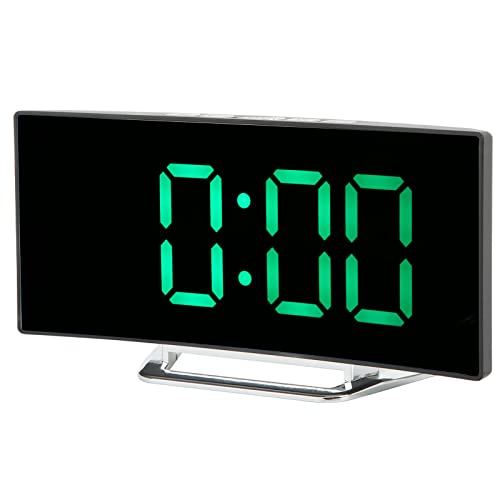 Jeanoko Espejo de Despertador Digital, Reloj de Espejo Retroiluminado para Cabecera de Dormitorio(Verde)
