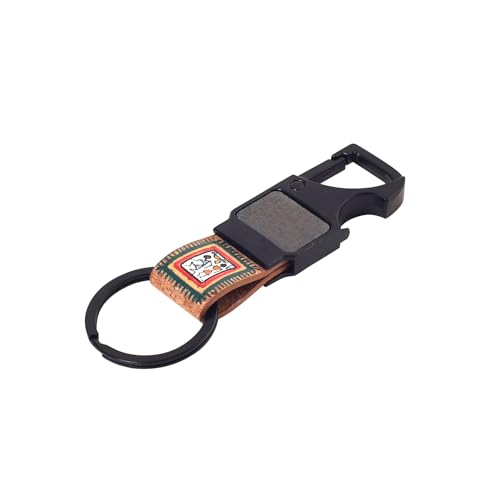 Image of AAKRITI ART CREATIONS Handcrafted Key Ring for Men & Women - Wooden, Leather & Artistic Keychain with Clip or Bottle Opener, Stylish Key Holder Accessory