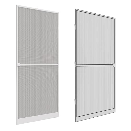 Waidmeister Fliegengitter Balkontür, Insektenschutz Tür Premium, Aluminium Rahmen, Fiberglas-Gewebe, 100 x 215 cm, in weiß,anthrazit oder braun (Weiß)