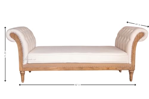 Image of Victorian Style Chaise Lounge, Tufted Cream Upholstery, Mahogany Wood Frame, Classic Living Room Furniture (Off White)
