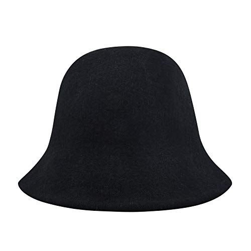 ZLYC Womens Winter Wool Bucket Hats Warm Solid Fedora (Black)