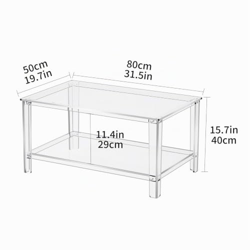 Table Basse en Acrylique Transparente, Meuble de Salon Design Rectangulaire 80cm - 4