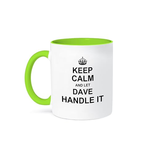 3dRose mug_233233_7 Keep Calm and Let Dave Handle It Funny Personal Name Mug, 11 oz., Green/White