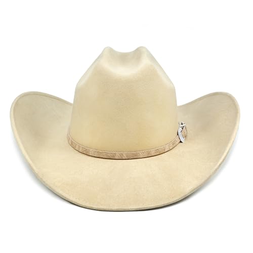 Image of FLUFFY SENSE. Cowboy Hat for Women and Men with Shapeable Wide Brim - Felt Cattleman Western Hats for Cowboys and Cowgirls