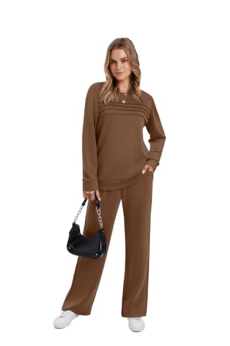 Image of WIHOLL Women's 2 Piece Sets Sweatshirt Casual Travel Outfits Lounge Wide Leg Tracksuit Cozy Sweatsuits Fashion 2026