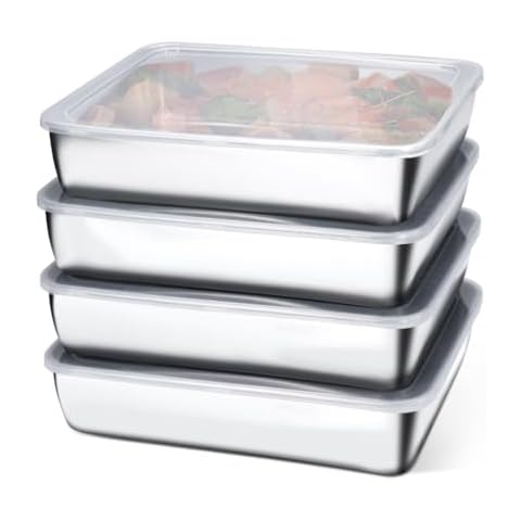 Betinyar 4pcs Stainless Steel Containers with Lids, Stainless Steel Food Storage, Stainless Steel Snack Containers, Stainless Steel Lunch Box for Office Travel Cover