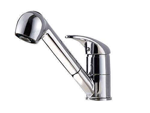 【AedoE】バネ式キッチン用混合栓 シングルレバー水栓 シンクの隅々まで届ける ハンドル 台付の蛇口 クロームメッキ混合栓 引き出しホース付き