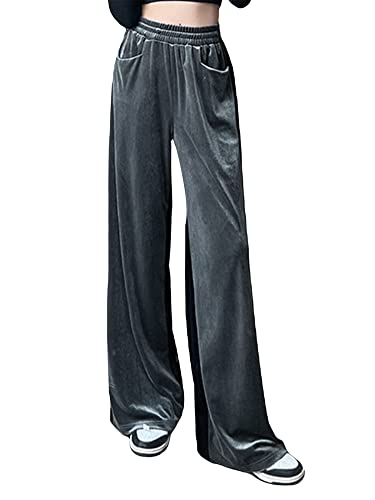 Damen-Samthose mit weitem Bein, elastisch, hohe Taille, Kontrastfarbe,...