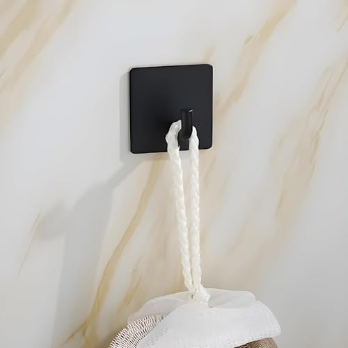 Image of 6 PCS Self Adhesive Wall Hooks | Heavy Duty Stainless Steel Waterproof Hooks for Wall Without Drilling | Multipurpose Towel, Bathroom, Kitchen (Stainless Steel Hook Sticker - Black Pack of 6)