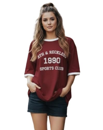 Image of TQH Tshirt for Women | Oversized Tshirt for Woman | Tops for Women Western | Women's Tops | Woman Tee Loose Fit Drop Shoulder Printed T-Shirt for Casual Summer College Travel