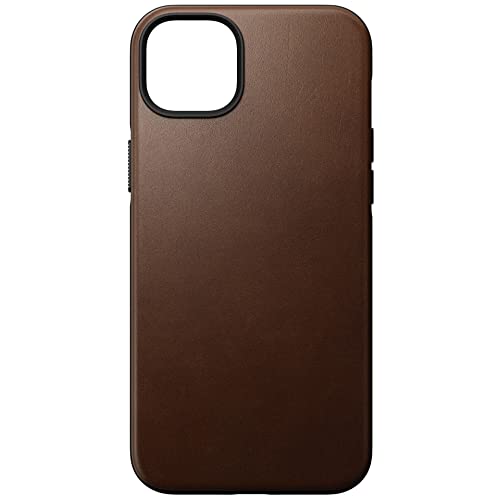 NOMAD Modern Leather Case für iPhone 14 Plus | Schutzhülle aus Polycarbonat und hochwertigem Echtleder | MagSafe-kompatibel | Farbe: Braun