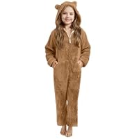 Slxbear Brown Girls Winter Rompers Sleepwear Sherpa Jumpsuit Long Sleeve Teddy Bear Ears Hooded Fuzzy Fleece Pajamas Onesie Pyjamas Plain Versatile Cute Uniform 13-14 Years