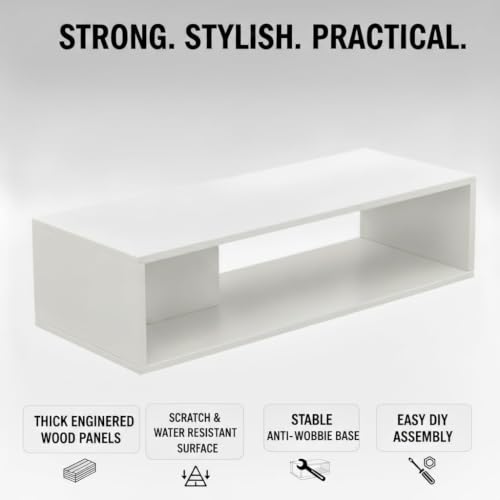 Image of FURLAY Aura Engineered Wood Coffee Table, Minimalist Matte White Coffee Table - 80cm Center Table with Asymmetrical Open Storage & Sleek Geometric Design for Living Room or Office (FWTC5-White)