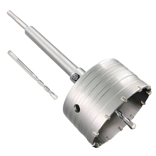 Image of 4-1 /8 inch Concrete Hole Saw, 105mm Tungsten Steel Core Bit for Cinder Block, Brick, Rock, Plank Walls for Pipes or mini Split Lines, with SDS Plus Shank and 2 Center Positioning Drill Bits.