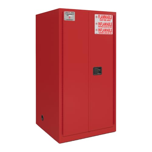 FireKing Red Flammable Safety Cabinet, Combustible Liquids Flammable Storage Cabinet, 60 Gallon Steel Safety Cabinets with Manual Door for Commercial, Industrial & Home Use, 34