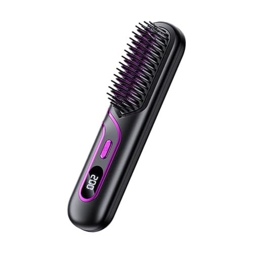 plancha de pelo inalámbrica, plancha de pelo portátil - Cepillo alisador de cabello de 200 millones de iones negativos con pantalla de temperatura LED | Herramienta de peluquería anti-encrespamiento