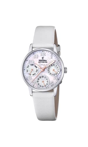 FESTINA Damenuhr F20540/1 Outlet Gehäuse aus Edelstahl 316L Grau Silber Kautschukarmband Weiß, silber, Band