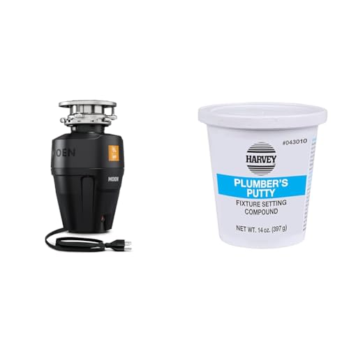 Image of Moen EX75C Garbage Disposal and Harvey's 14 oz Plumbers Putty Bundle