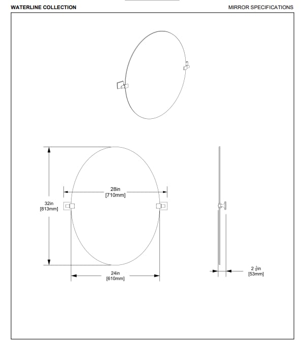 Image of Gatco 5589LG Waterline Frameless Oval Mirror, 32 Inch, Chrome
