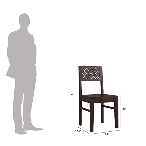 Image of CNC Wooden Dining Chairs Set of 2 for Kitchen & Dining Room, Two Seats, Solid Sheesham Wood, Walnut Finish