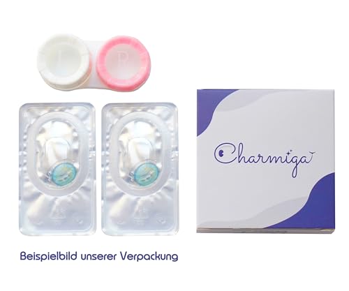 Kontaktlinsen farbig ohne Stärke grau | farbige graue Jahreslinsen | weiche Linsen | 2 Stück Farblinsen + Linsenbehälter | 0.0 Dioptrien | natürliche Farben | Charmiga Venice Gray