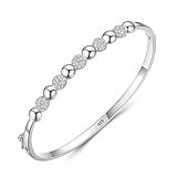 Ayoiow Brazaletes de plata para mujer 925 con circonita cúbica, cuentas de plata, pulsera vintage para novia, esposa, ella, adecuado para aniversario, 18cm, Plata de ley, Circonita cúbica