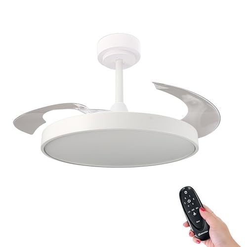 Ventilador de Techo LED con Aspas Retráctiles Control Remoto,70W 2448LM Luz Integrada, Color Blanco CCT 3000-4000-6000K (Blanco Mate)