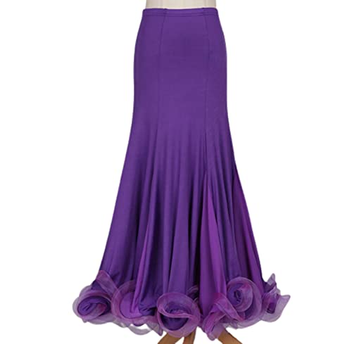 OTMYIGO Lila,L,Damen Ballsaal Tanzrock Lang Swing Modern Standard Walzer Wettkampf Tanzkleid Bauchtanz Latein Tango Show Röcke