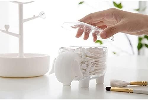 JYYBN Cotton Swab Storage Box with Lid Transparent Cotton Swab Cosmetic Small Box Desktop Cotton Swab Box Makeup Cotton Box Finishing Box (Color : White)