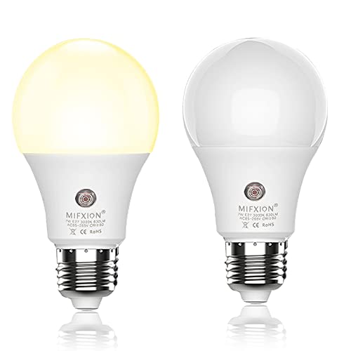 Dusk to Dawn Light Bulbs [No Stroboscopic Effect] A19 7W LED Smart Bulbs Auto On/Off 60W Equivalent Led Sensor Bulbs Soft White 3000K Indoor Outdoor LED Security Bulbs by Mingfuxin 2 of Pack