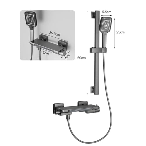 Robinet de bain cascade gris avec kit de douche sur rail - 5
