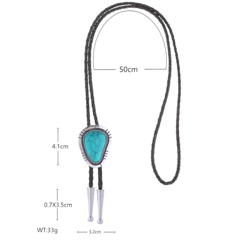 Image of GelConnie Bolo Tie for Men Women Western Cowboy Turquoise Leather Necktie | Natural Stone Bolo Tie Necklace for Women Rodeo Cowboy Leather Necktie Native American Western Cowgirl Ties Adjustable Cord