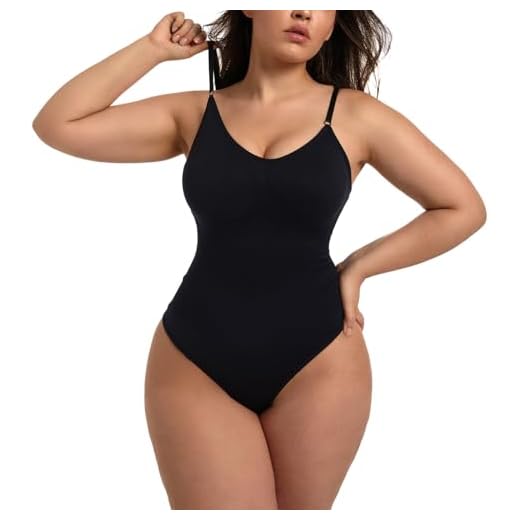 piannao Women Shapewear Bodysuit Body Tummy Control Seamless Shaper Thong Adjustable Straps Black